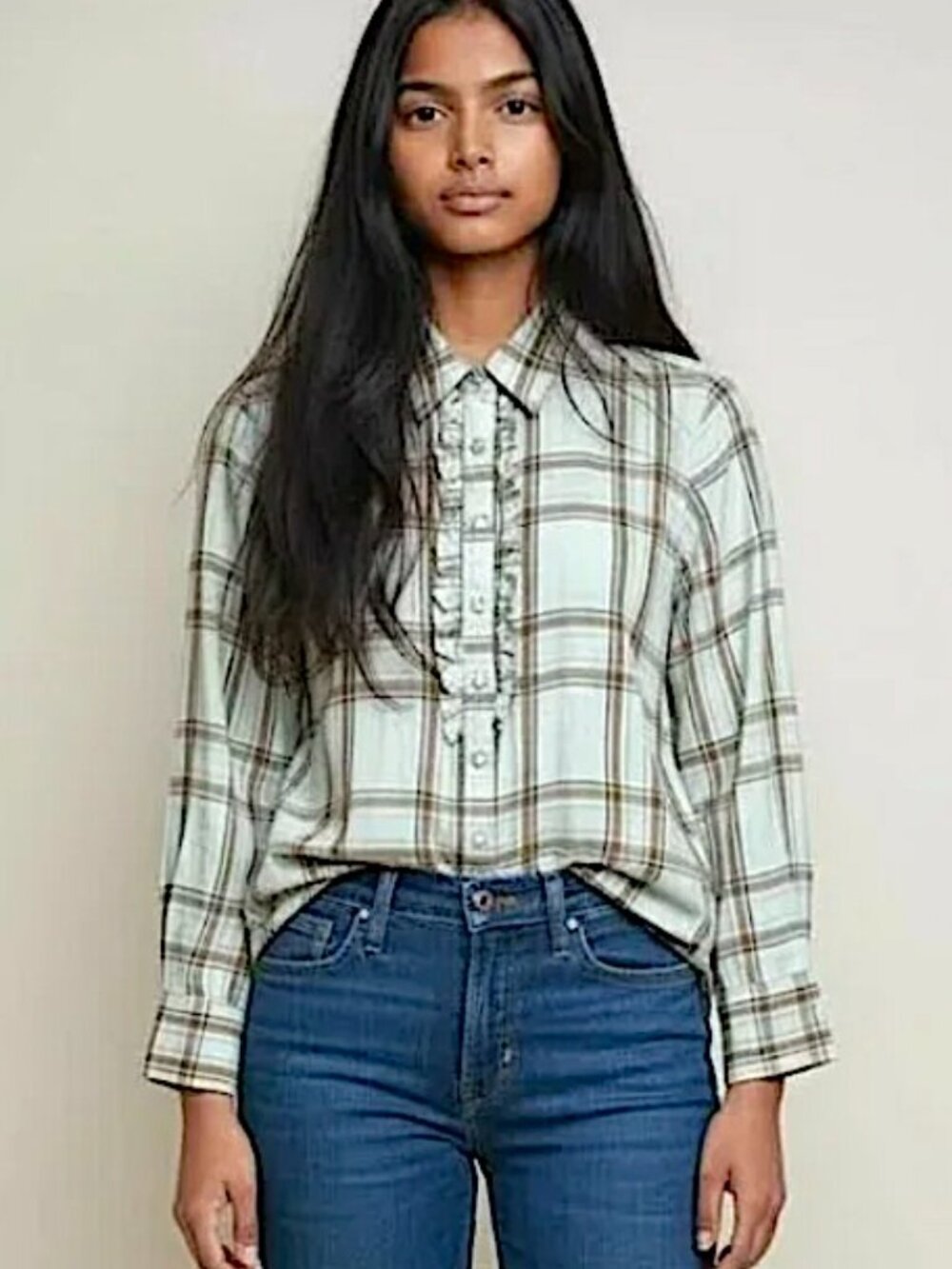 TASHA POLIZZI Ruffled Plaid Shirt Pearl Snaps Western Cabin